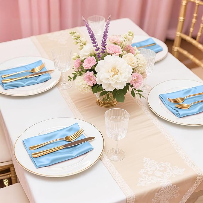 Bailarina 120 Pack Blue Mist Satin Napkins,17x17 Inches Wedding Napkins Square Soft Silky Table Napkins Bulk Decorative Elegant Cloth Napkin for Party Decoration, Banquet,Wedding,Graduation