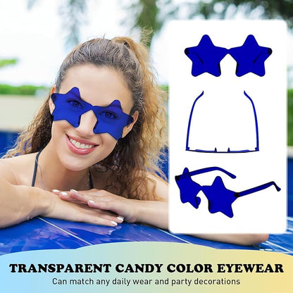 Matcheck 40 Pack Star Shaped Rimless Sunglasses Bulk Transparent Candy Colored Glasses Frameless Party Eyewear for Adults