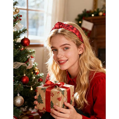 Red Headbands for Women Sequins Knotted Headband Top Knot Hair Band Non-slip Head Band Soft Fashion Christmas Accessories for Women Girls