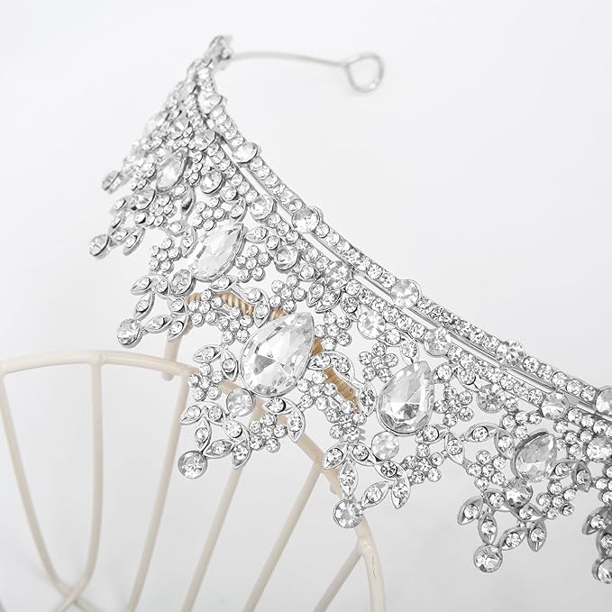 WOVOWOVO Princess Crown Queen Birthday Tiara for Women Girls, Silver Crystal Tiaras and Crowns Headband Hair Accessories for Bride Wedding Halloween Costume Party Prom Christmas Gifts
