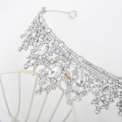 WOVOWOVO Princess Crown Queen Birthday Tiara for Women Girls, Silver Crystal Tiaras and Crowns Headband Hair Accessories for Bride Wedding Halloween Costume Party Prom Christmas Gifts