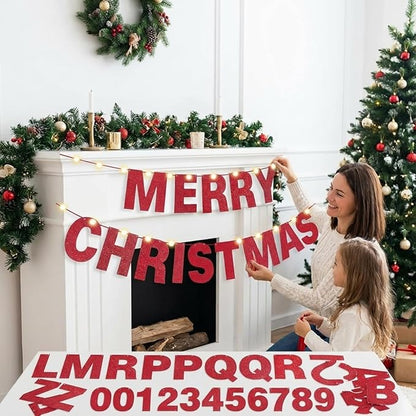 TaoBary 112 Pcs DIY Letter Kit Glitter Customizable Banner Letters Include 107 Letters and Numbers 3 Rope and 2 Needles for Birthday Halloween Christmas Wedding Valentine Party Decor(Red)