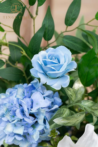TINGE TIME Free-Standing Artificial Flower Set of 2, Table Centerpiece with Rubber Pad, Silk Fake Flower for Wedding Centerpiece Archway Aisle Welcome Entrance (Provence Blue)