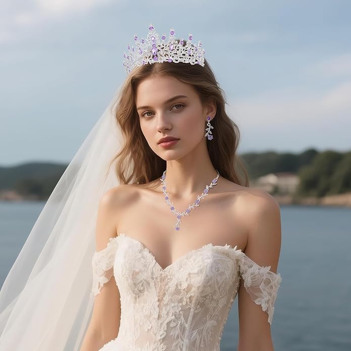 Kamirola Tiaras and Crowns for Women,Tiaras Earrings Necklace, Crystal Bridal Jewelry Set (TR48)