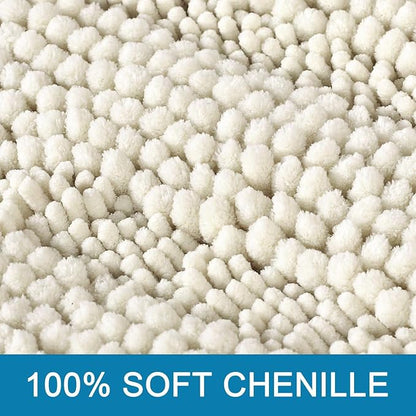 H.VERSAILTEX Bath Rugs for Bathroom Non Slip Bath Mats Extra Thick Chenille Striped Rug 20" x 32" Absorbent Non Skid Fluffy Soft Shaggy Washable Dry Fast Plush Mat for Indoor, Bath Room, Tub - Cream