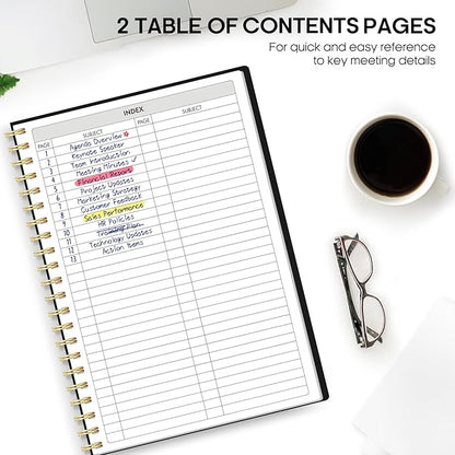 Meeting Notebook for Work Organization - Work Planner Notebook with Action Items, Agenda Planner for Note Taking, 160 Pages (6.9" X 9.9") Project Organizer for Men & Women - Black 1
