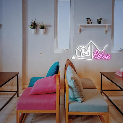 Dimmable Relax Neon Sign Led Woman Relax Neon Light for Wall Decor White Pink Lady Body Neon Wall Light Up Sign for Beauty Salon Massage Shop Ladies Room Decor Gifts for girls (16.7‘’*8.7‘’USB）