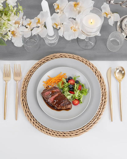 WONDERFUL 32pcs Light Grey Plastic Plates Reusable Unbreakable & Dishwasher safe Dishes Set Outdoor Plates Includes:16 Dinner 10" and 16 Dessert Plate 7.3" Ideal for BBQ Camping Christmas New Year