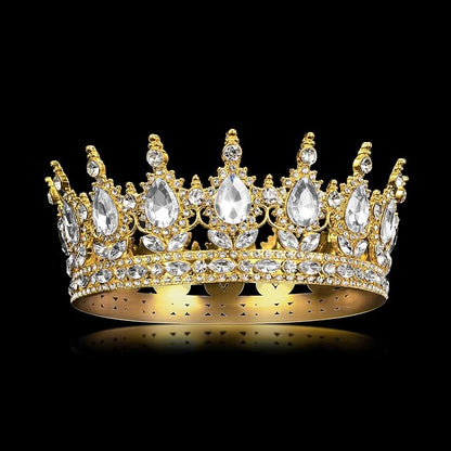 Onedor Gold Queen Crown for Women Princess Tiara Headband for Wedding Birthday Pageant Elegant Hair Accessories and Crown Cake Topper
