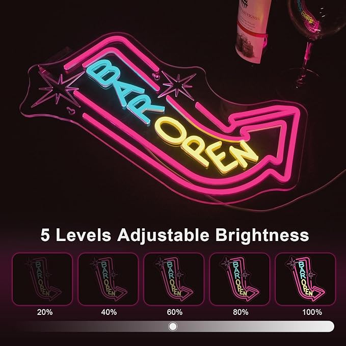 Lucunstar Bar Open Neon Sign Colorful LED Bar for Wall Decor Dimmable USB Powered Neon Lights for LED for Bussness Man Cave Art Wall Decor