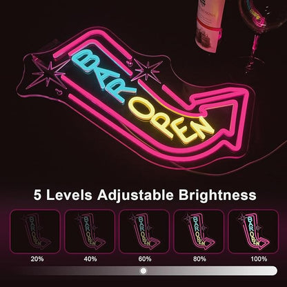 Lucunstar Bar Open Neon Sign Colorful LED Bar for Wall Decor Dimmable USB Powered Neon Lights for LED for Bussness Man Cave Art Wall Decor