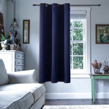ChrisDowa Small Window Curtains 50 inches Long for Bedroom - Grommet Short Thermal Insulated Room Darkening Curtains for Kitchen (1 Panel, Navy Blue, 29 x 50 Inch)