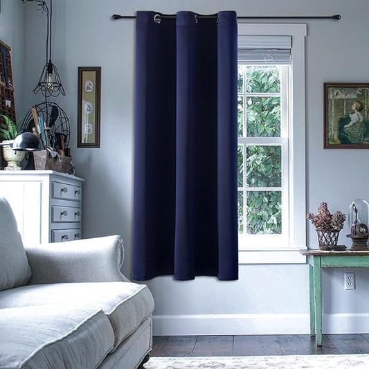 ChrisDowa Small Window Curtains 50 inches Long for Bedroom - Grommet Short Thermal Insulated Room Darkening Curtains for Kitchen (1 Panel, Navy Blue, 29 x 50 Inch)