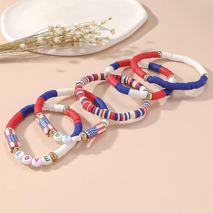 Artlunar USA Love Bracelets - 4th of July Accessories - Handmade Red, White, and Blue Jewelry Gifts for Teens,Women