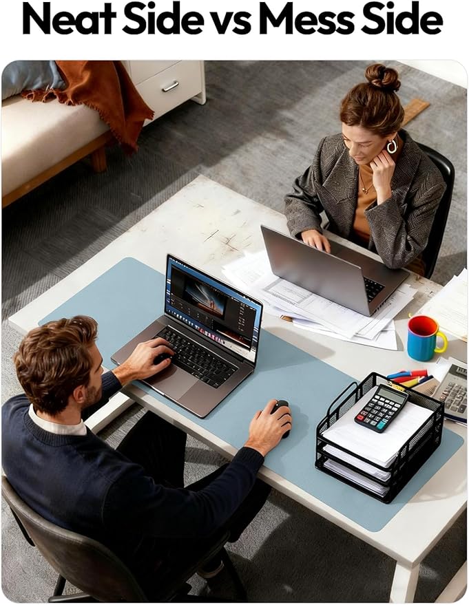 YSAGi Leather Desk Protector, Office Mat, Large Mouse Mat, Non-Slip PU Leather Blotter, Laptop Pad, Waterproof Writing Pad for Office and Home (Ice Blue, 47" x 17")