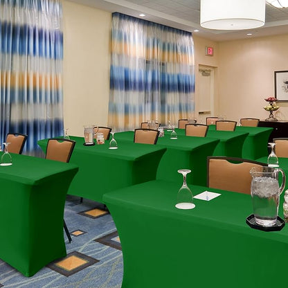 Stretch Spandex Table Covers for 4 ft Tables-8 Pack Green Fitted Table Cloth for Rectangle Christmas Table Cloth for Party, Vendor Booth Display, Banquet Buffet Event, Craft Trade Show