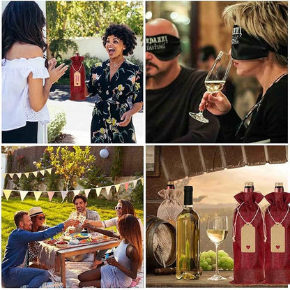 Homum 12Pcs Premium Burlap Wine Bags, Reusable Wine Bottle Bags for Weddings, Parties, Blind Tastings, Christmas, Birthdays, Housewarming, Home Storage (Red)