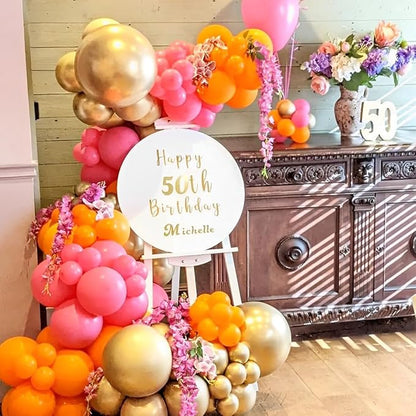 Pink Orang Balloons 12 inch 50 pcs Pink Orang Latex Party Balloons Hot Pink Orange Confetti Balloons for Birthday Baby Shower Wedding Tropical Party Decoration
