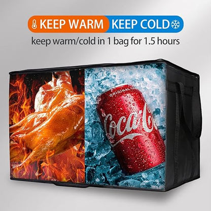 2PK Insulated Food Delivery Bag with Reinforced Hard Bottom - XXXL Thermal Catering Tote for Hot Pizza, Cold Drinks & Meal Boxes - Ideal for Delivery Staff, Restaurants, and Outdoor Events