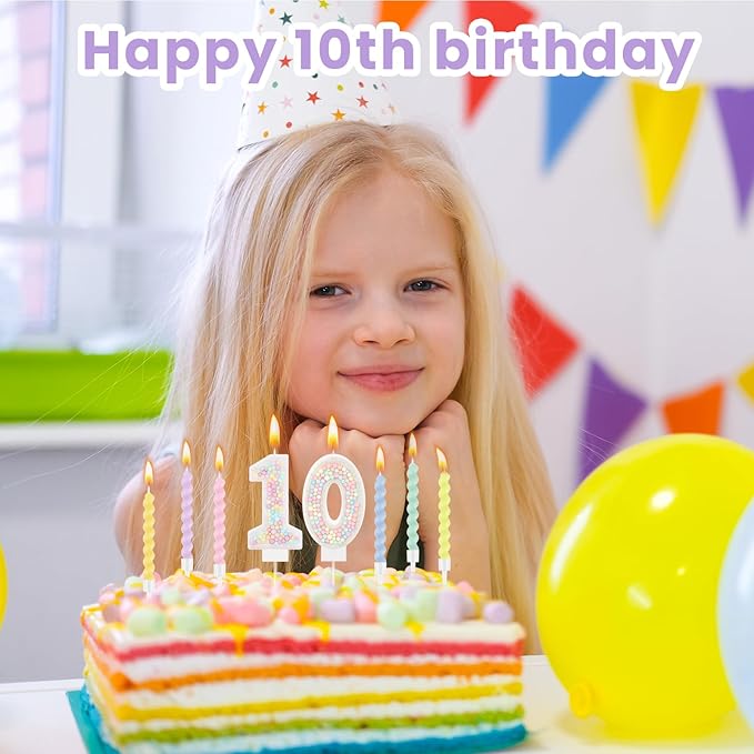 MTLEE Number 0 Birthday Candle with 12 Pcs Spiral Candles for Girls Macaron Pastel Rainbow Unicorn Pink Cake Topper for Sweet Theme Party Decoration