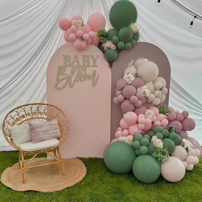 Baby in Bloom Balloon Arch Kit 139Pcs Dusty Pink and Sage Green Balloons White Sand Balloon Garland for Boho Baby Shower Wedding Bride Anniversary Birthday Bridal Bear Theme Decorations