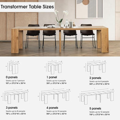 Transformer Table - Solid Wood Extendable Dining Table with 2 Benches, Seats 2-12, Expandable Table, Space-Saving Furniture, Expandable Furniture, Scandinavian Oak, Natural Finish (Table + 2 Benches)