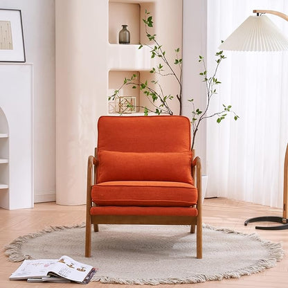 Bonnlo Burnt Orange Accent Chairs Set of 2, Upholstered Mid Century Modern Lounge Chairs Reading Chairs Side Sitting Chair Solid Wood Farmhouse Armchairs for Living Room, Bedroom, Guest Room