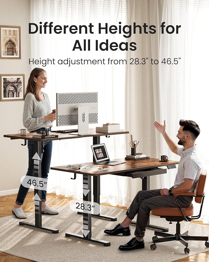 FEZIBO Electric Standing Desk with Drawers, 55 x 28 Inch Height Adjustable Desk with 3 Memory Presets, Sit Stand Up Desks for Home Office, Vintage Brown