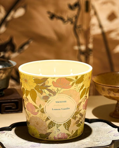 M&SENSE Lemon Vanilla Scented Candle, 28.2oz 3 Wick Natural Soy Wax Large Candles, Long Lasting Clean Slow Burning No Toxic Décor for Home Relaxation, Romantic Dates & Gift-Giving