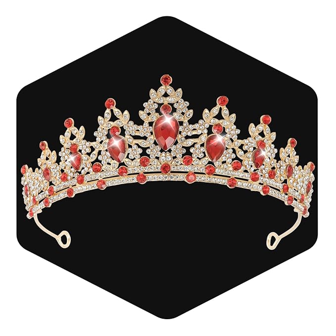 WOVOWOVO Princess Crown Queen Birthday Tiara for Women Girls, Red Crystal Tiaras and Crowns Headband Hair Accessories for Bride Wedding Halloween Costume Party Prom Christmas Gifts