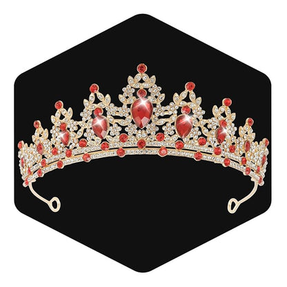 WOVOWOVO Princess Crown Queen Birthday Tiara for Women Girls, Red Crystal Tiaras and Crowns Headband Hair Accessories for Bride Wedding Halloween Costume Party Prom Christmas Gifts