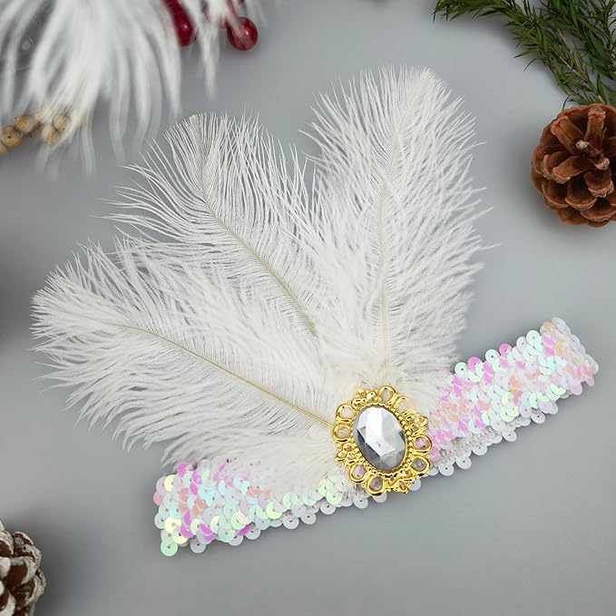 Feather Headpiece Sequins Headbands 1920s Flapper Showgirl Headpieces for Women Girls Carnival Party Accessories