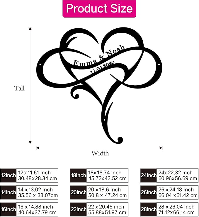 Personalized Infinity Heart Cloud Metal Sign for Couples,Custom Heart Cloud Full of Love Wall Decor with Couples Name and Date for Wedding,Anniversary,Valentines Day Gift