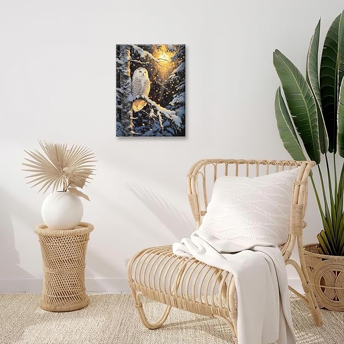 Owl Wall Art, Winter Snow Owl Pictures Wall Decor, Forest Animal Canvas Prints Painting, Framed Artwork for Bathroom Living Room Bedroom Office Dining Room 24"X20"