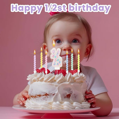 MTLEE Number 1/2 Birthday Candle with 12 Pcs Spiral Candles for Girls Macaron Pastel Rainbow Unicorn Pink Cake Topper for Sweet Theme Party Decoration