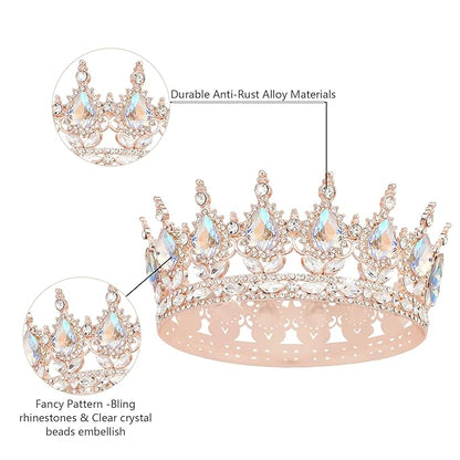 Rose Gold Princess Crown - Glamorous Wedding & Party Tiara for Women & Girls - Sparkling Rhinestones - Comfortable & Hypoallergenic - Perfect for Halloween, Prom, Birthday, Wedding & More
