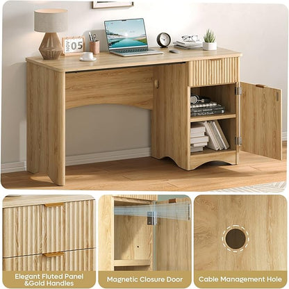 Bestier 47 inch Computer Desk with Drawer, Office Desk with File Cabinet, Modern Executive Desk Adjustable Shelves for Home Office Bedroom Study, Natual Oak