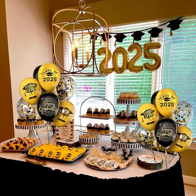 Graduation Balloons 2025 Grad Party Decoration, 50pcs 12 Inch Black and Gold Grad Latex Balloons Graduation Party Balloons for Grad class Celebrations Decoration Supplies
