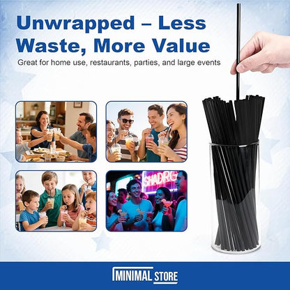 100 PCS Black Plastic Disposable Drinking Straws – 7.75" x 0.24", Unwrapped Straws Plastic for Party, Home, Travel – BPA-Free, Value Pack