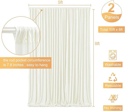 Ivory Backdrop Curtain for Wedding Parties Wrinkle Free Ivory Photo Curtains Backdrop Drapes Fabric Decoration for Baby Shower Photoshoot 5ft x 8ft,2 Panels