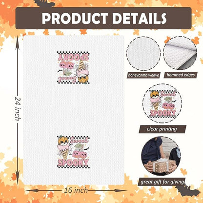 Preppy Halloween Kitchen Towels, Ice Cream Lovers Gifts Dish Tea Towels for Kitchen Decor, Spooky Ice Cream Cherry Halloween Skull Decorative Hand Towel for Bathroom, 16x24 Inches