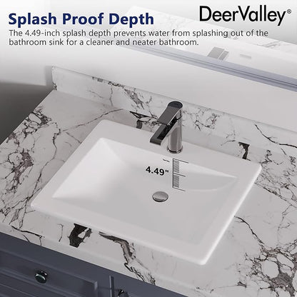 DeerValley 21"x18" Drop-In Bathroom Sink Ceramic Rectangle Vessel Sink with Overflow Vanity Bathroom Vessel Sink Bowl