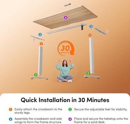 FEZIBO Standing Desk, 63×28 Inches Electric Height Adjustable, Sit Stand Up Table, Computer Office Desk with Splice Board, While Frame/Maple TOP