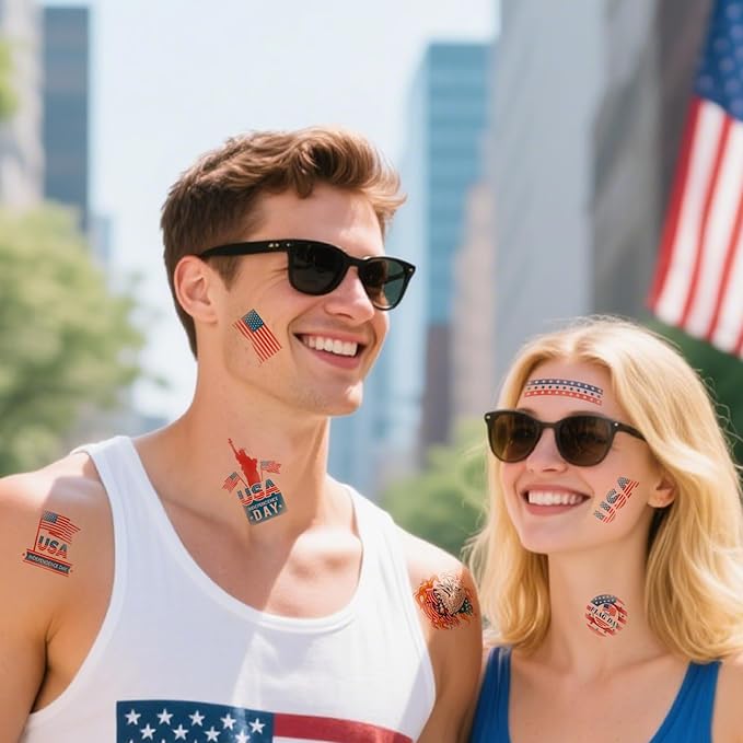 Independence Day Temporary Tattoo, 4th of July Patriotic Sleeve Tattoo, USA Flag Fake Tattoos, Red White and Blue Party Supplies, Veterans Day, Memorial Day, Summer Festivals