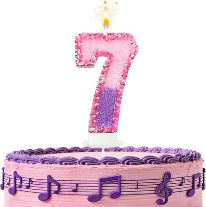 Birthday Number Candles for Cake, Pink Purple Glitter Number Candles for Cake Toppers, Ideal Birthday Parties Cake Decor, Wedding Anniversary and Other Celebrations (7 Candle)
