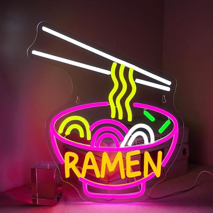 Lucunstar Ramen Neon Sign Colorful Neon Signs Noodle LED Sign for Wall Decor Pink Neon Lights for Party Neon Light Sign for Fast Food Kitchen Restaurants Bar Ramen LED Light Sign
