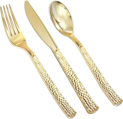 Supernal 360pcs Plastic Gold Silverware,Cutlery,Disposable Utensils,120 Plastic Knives,120 Gold Forks,120 Disposable Spoons,Perfect for Birthday,Party,Wedding