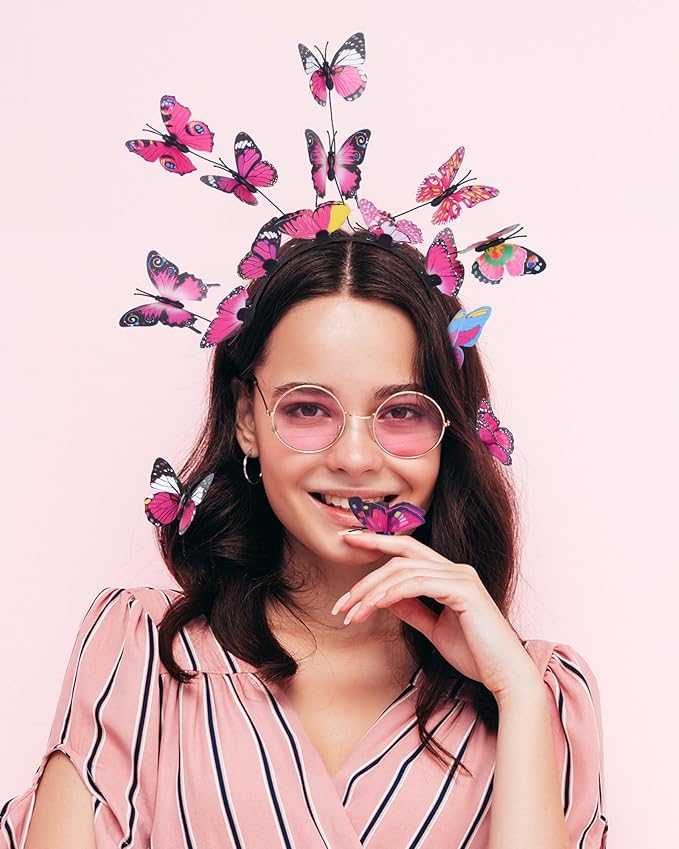 6Pack Butterfly Fascinator Headband Monarch Butterfly Crown with Clips Tea Party Nature-themed party Halloween costome Headpiece