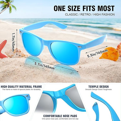 15 Pack Neon Party Favors Sunglasses Bulk, Retro Colorful Mirror Lens Sunglasses 80s 90s Party Glasses