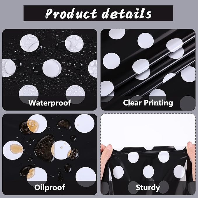 Kesfey 5 Packs Black and White Dots Table Cloth 54x108 Inch Black Polka Dot Mini Mouse Plastic Table Cloth Disposable Black Waterproof Picnic Table Covers for Rectangle Tables Halloween Birthday Party